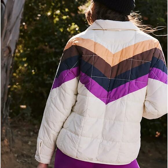 NEW Free People Hatch Printed Puffer Jacket Ivory Chevron Combo Maternity SMALL - Picture 3 of 13